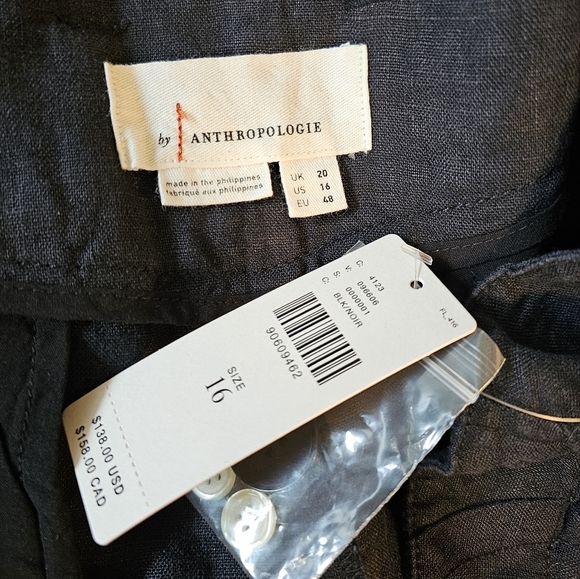 By Anthropologie Women's Linen Shirt-Tie Capri Pants, Black - Picture 10 of 13